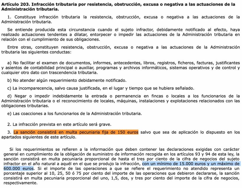 Articulo 203 de la Ley 58/2033