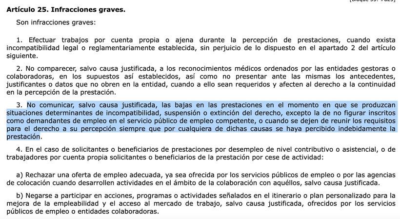 Artículo 25.3 de la Ley sobre Infracciones y Sanciones del Orden Social (LISOS)