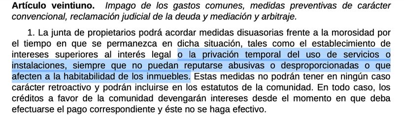 Captura de pantalla del Art.21.1 de la Ley de Propiedad Horizontal- BOE
