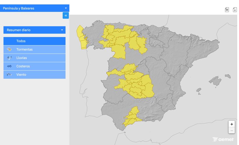 Captura de pantalla del pronóstico de la AEMET.