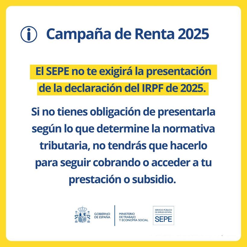 Aviso de la campaña de la Renta del SEPE