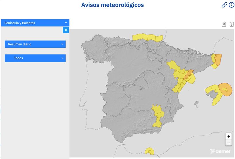 Captura de pantalla del último aviso meteorológico de la AEMET.