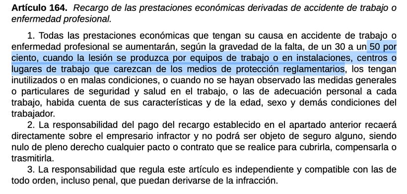 Captura de pantalla del art.164 de la Ley General de la Seguridad Social-BOE.