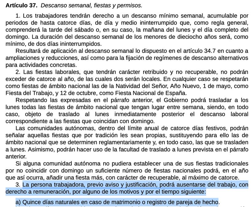 Captura de pantalla del art.37.3 del Estatuto de los Trabajadores.