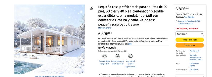  Publicación de la venta de la casa prefabricada | Amazon