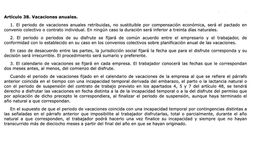 Artículo 38 del Estatuto de los Trabajadores