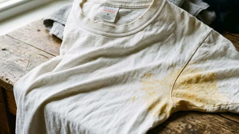 Camiseta blanca con zonas amarillentas