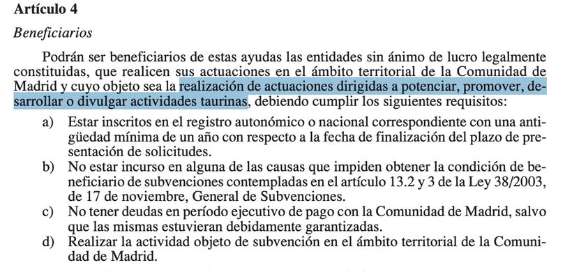 Captura de pantalla del Artículo 4 del BOCM de la Consejería de Medio Ambiente, Agricultura e Interior