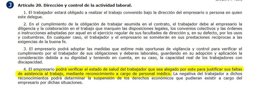 artículo 20.4 del Estatuto de los Trabajadores 
