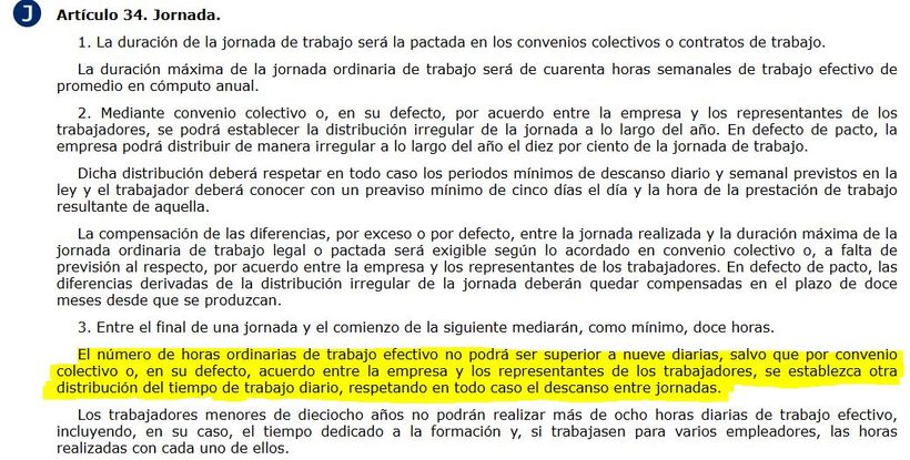 captura del artículo 34.3 del Estatuto de los Trabajadores