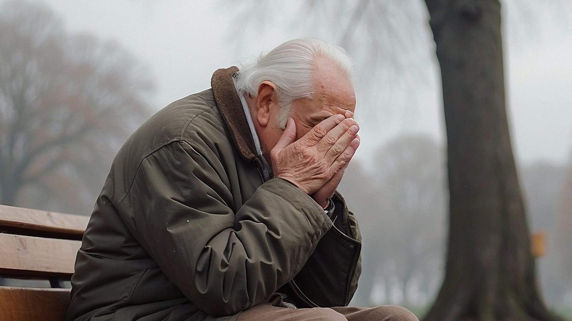 Un pensionsita serio sentado en un banco