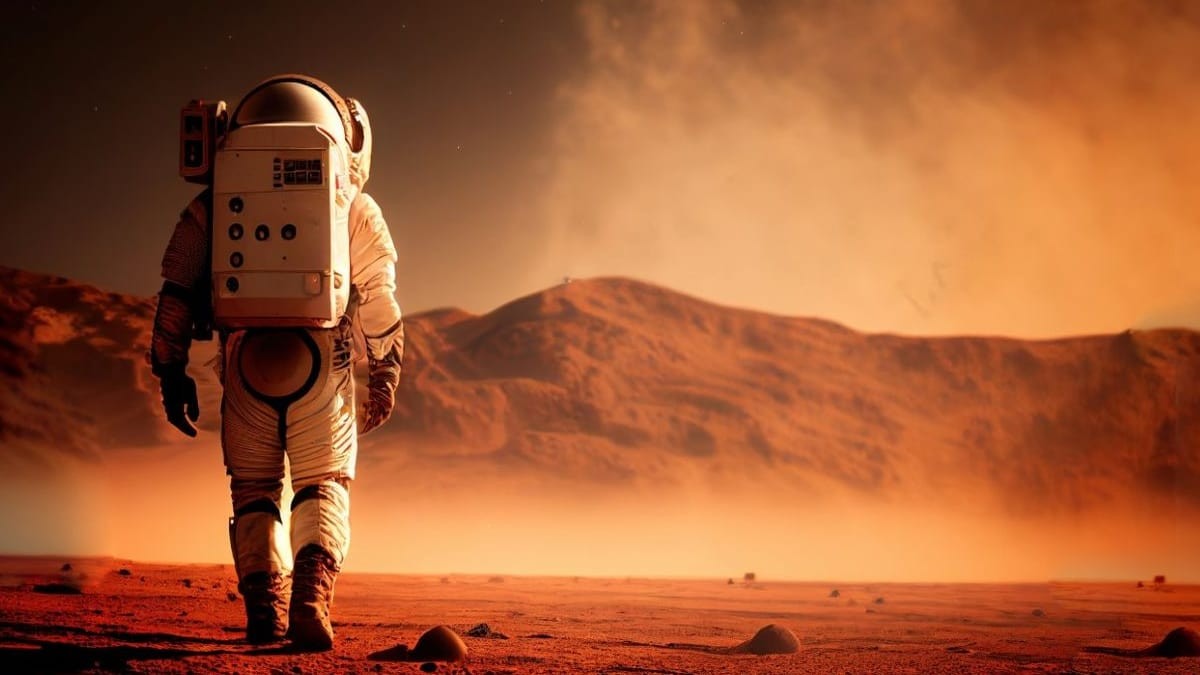 Imagen ilustrativa de un astronauta en Marte Imagen ilustrativa de un astronauta en Marte