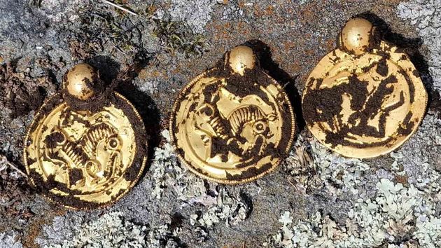 Varias monedas de oro encontradas por Bore en Noruega