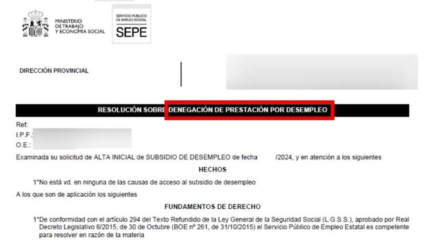 Subsidio para mayores de 52 años denegado