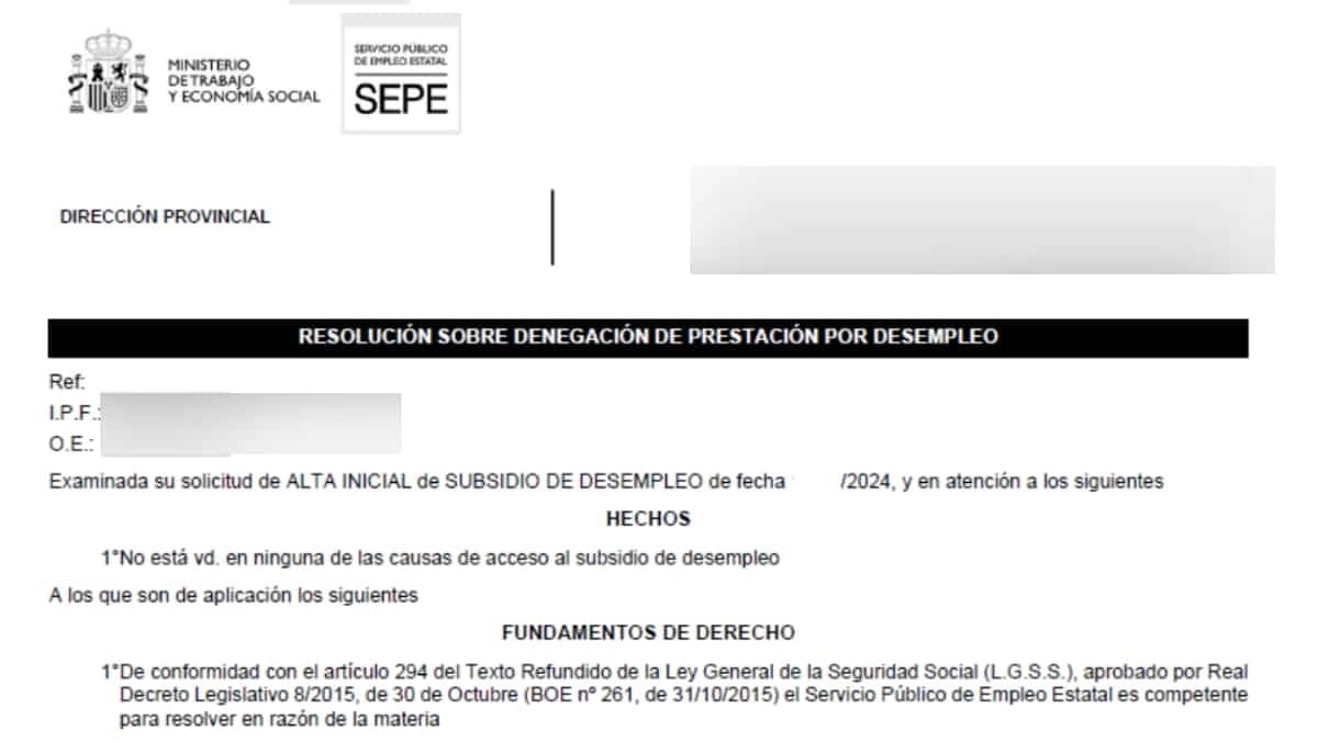 Subsidio para mayores de 52 años denegado