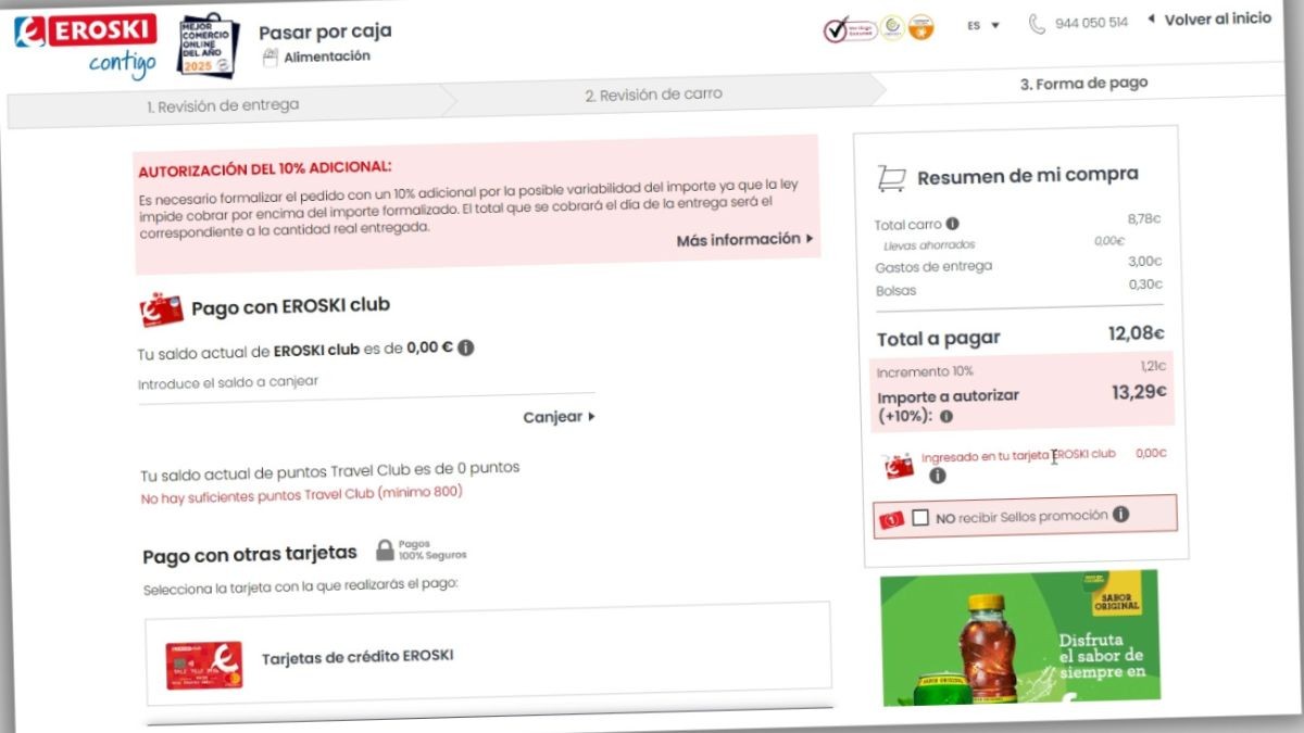 FACUA denuncia a Eroski por aumentar un 10% el importe de las compras online por el posible encarecimiento de los productos