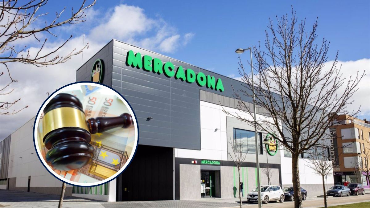 Un supermercado de Mercadona con recorte de un mazo de juez Un supermercado de Mercadona con recorte de un mazo de juez