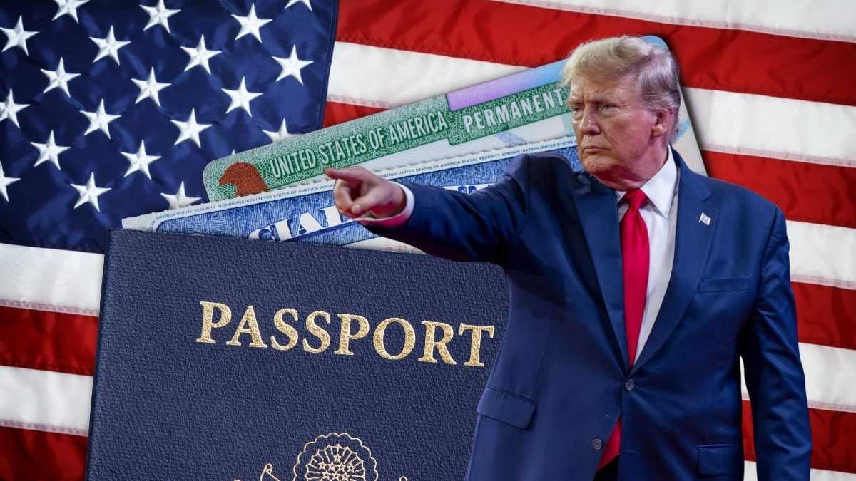Bandera, pasaporte de Estados Unidos y Trump Bandera, pasaporte de Estados Unidos y Trump