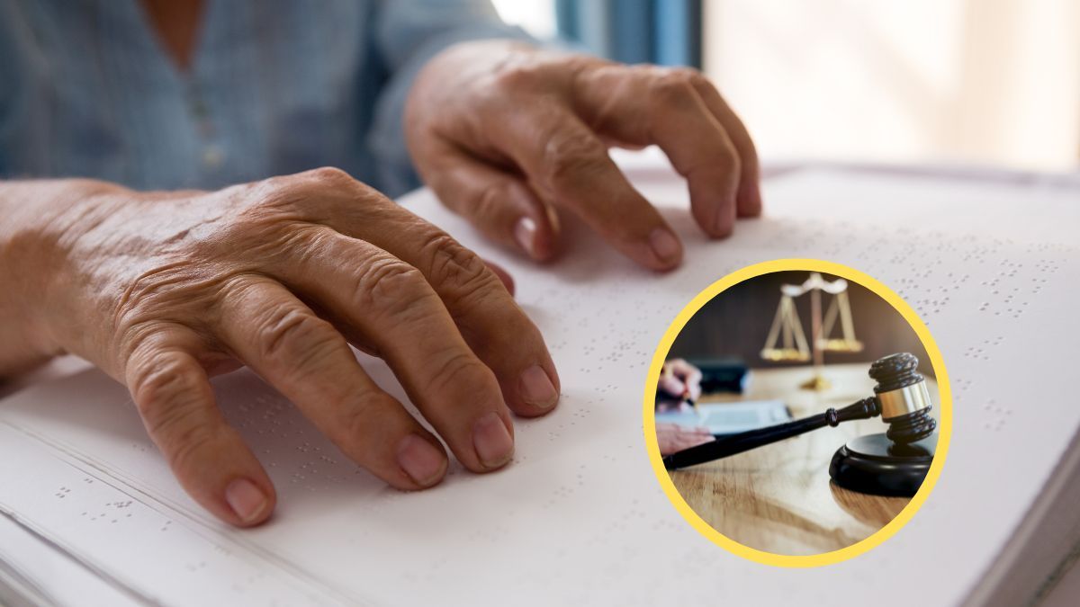 Manos persona leyendo braille Manos persona leyendo braille