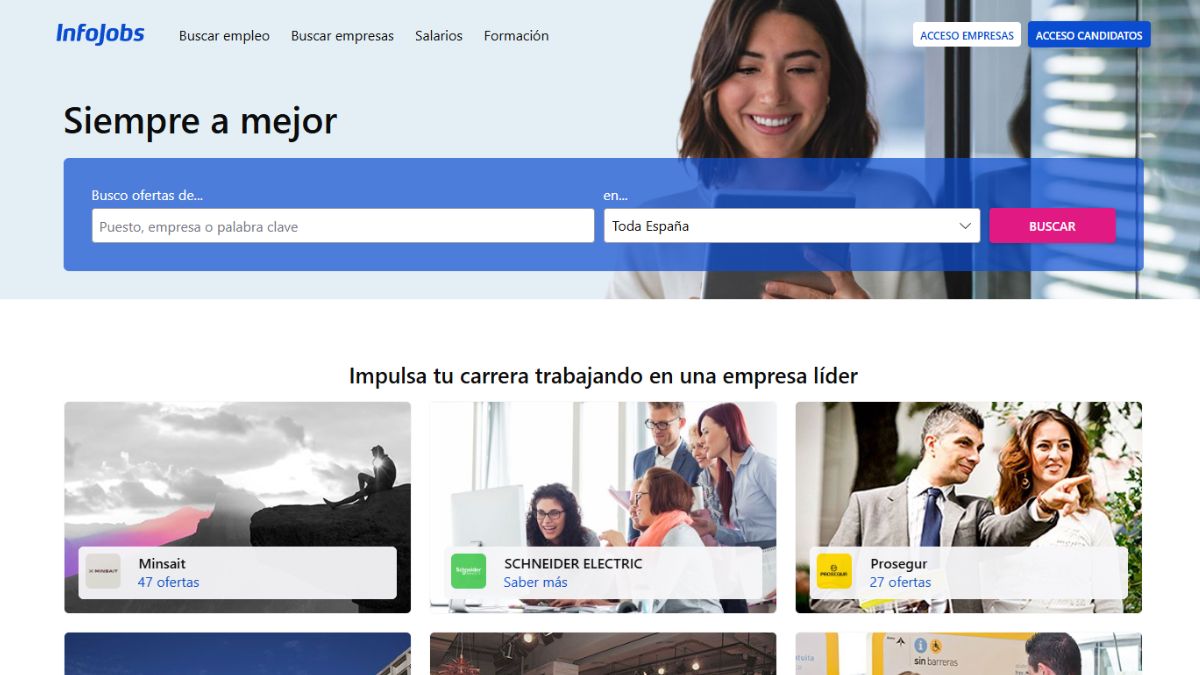 Infojobs alerta de un robo de datos de sus usuarios pantalla inicio portal Infojobs