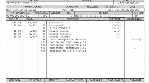 La imagen de una nómina de un trabajador