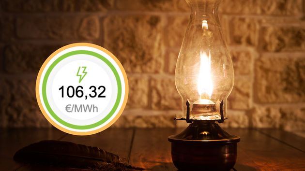 Lámpara encendida junto al precio de la luz