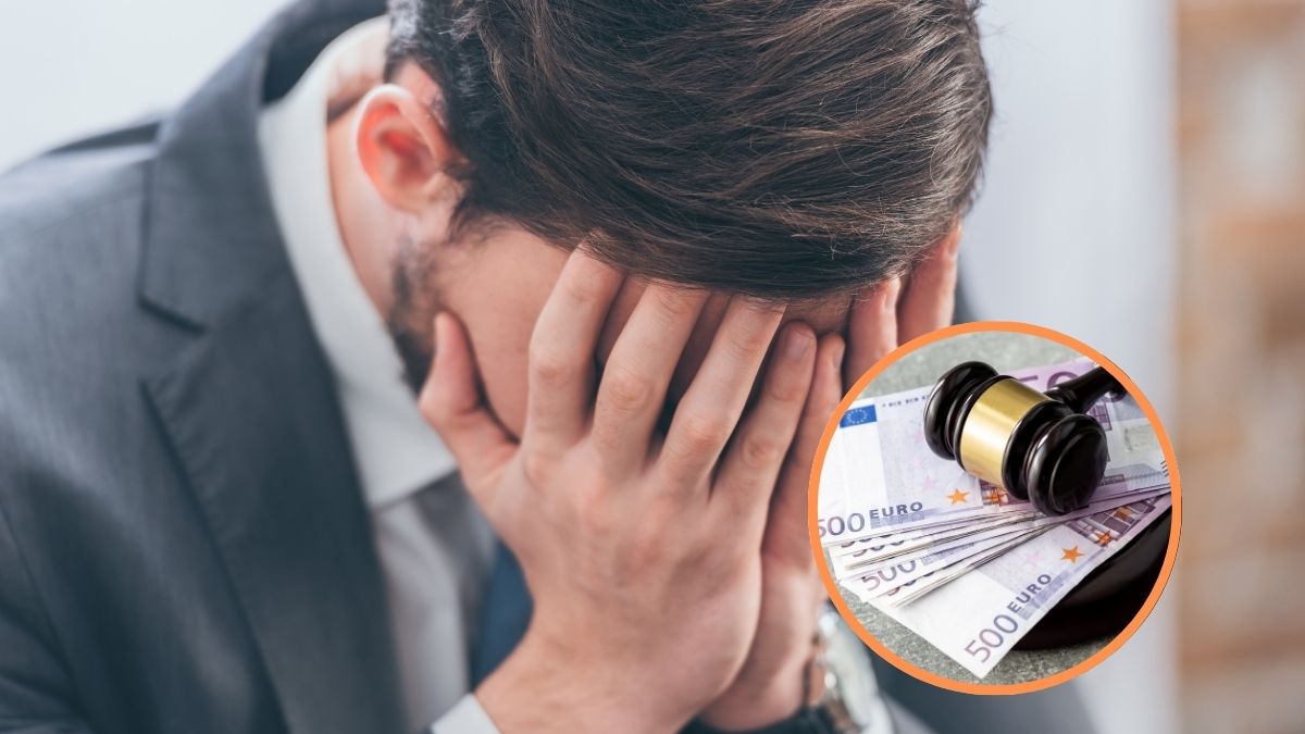 Hombre llorando con foto de mazo de juez Hombre llorando con foto de mazo de juez