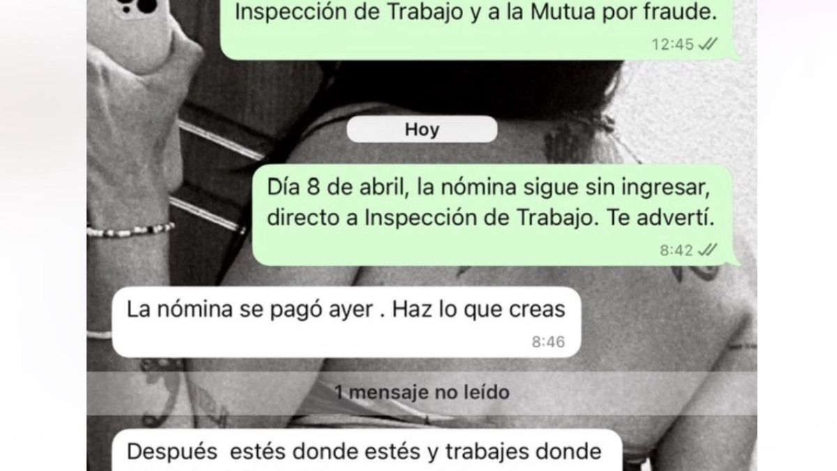 La surrealista amenaza de un jefe a un empleado al que no ha pagado la nómina: “Te perseguiré toda la vida” Pantallazo con la conversación