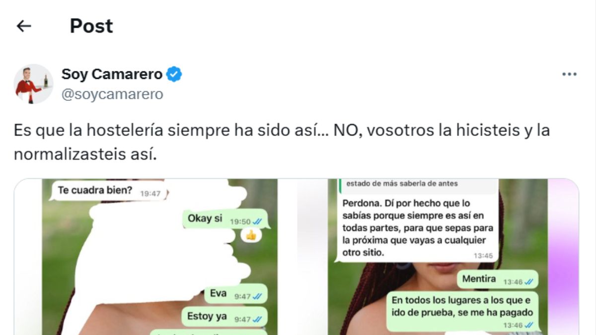 Le dicen que las horas de prueba que ha trabajado “no se pagan” y acaba sacándole los colores al empresario whatsapp soy camarero para prueba