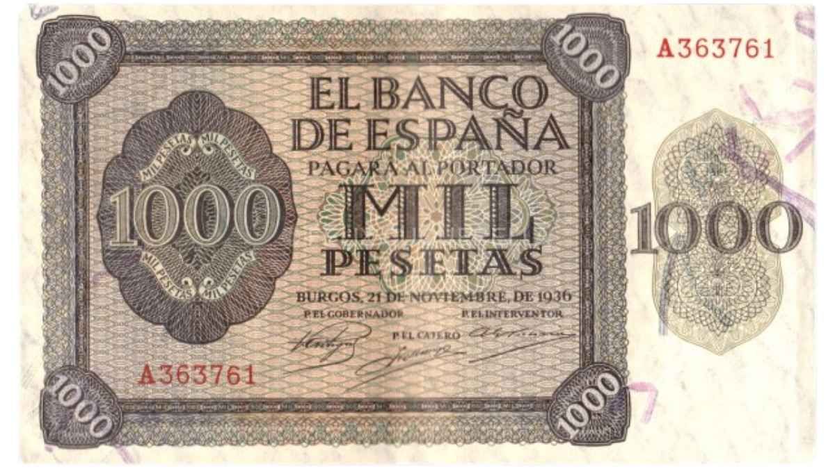 Anverso del billete de 1.000 pesetas billete de 1.000 pesetas
