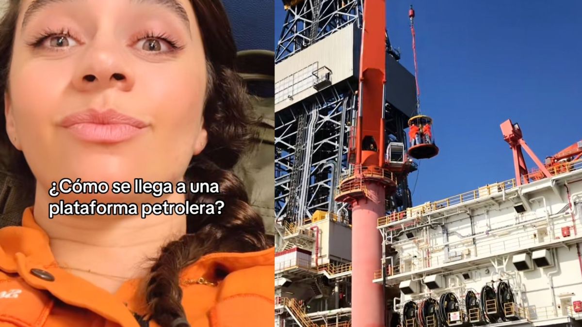 Una ingeniera (27 años) enseña cómo llegan a las plataformas petroleras con “la viuda”: las imágenes son sorprendentes Ashly, ingeniera en petroleras