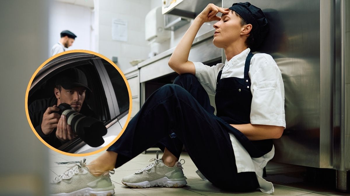 Trabajadora de cocina con detective