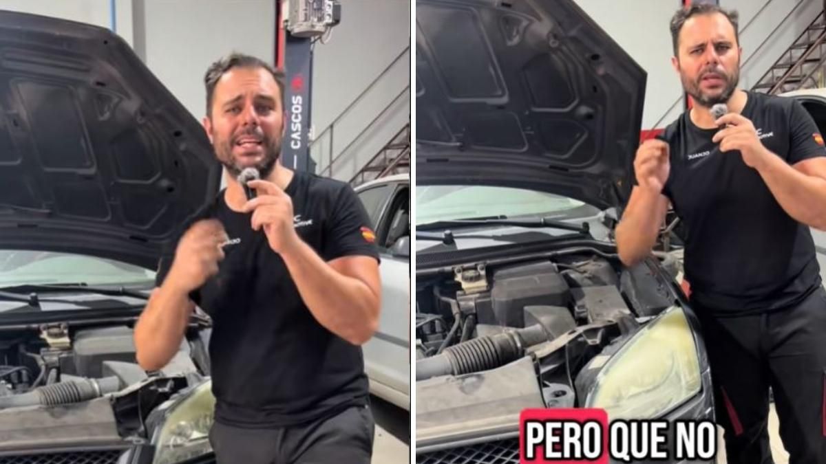 El mecánico enseñando el coche