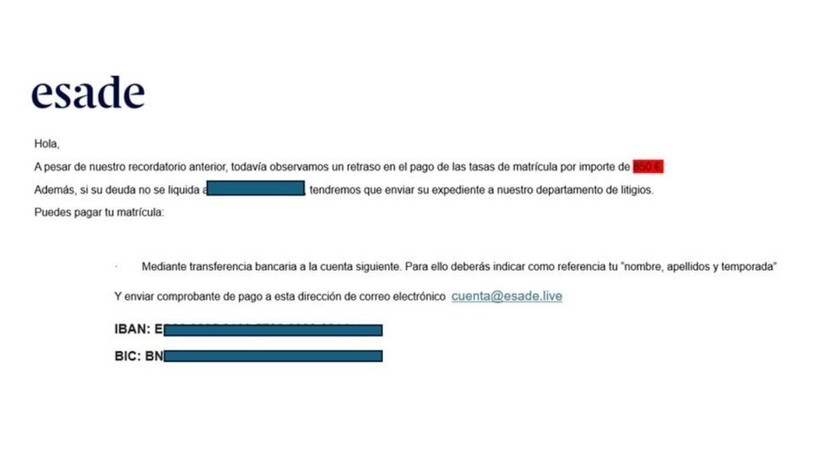 Ejemplo de email que están enviando algunos estafadores