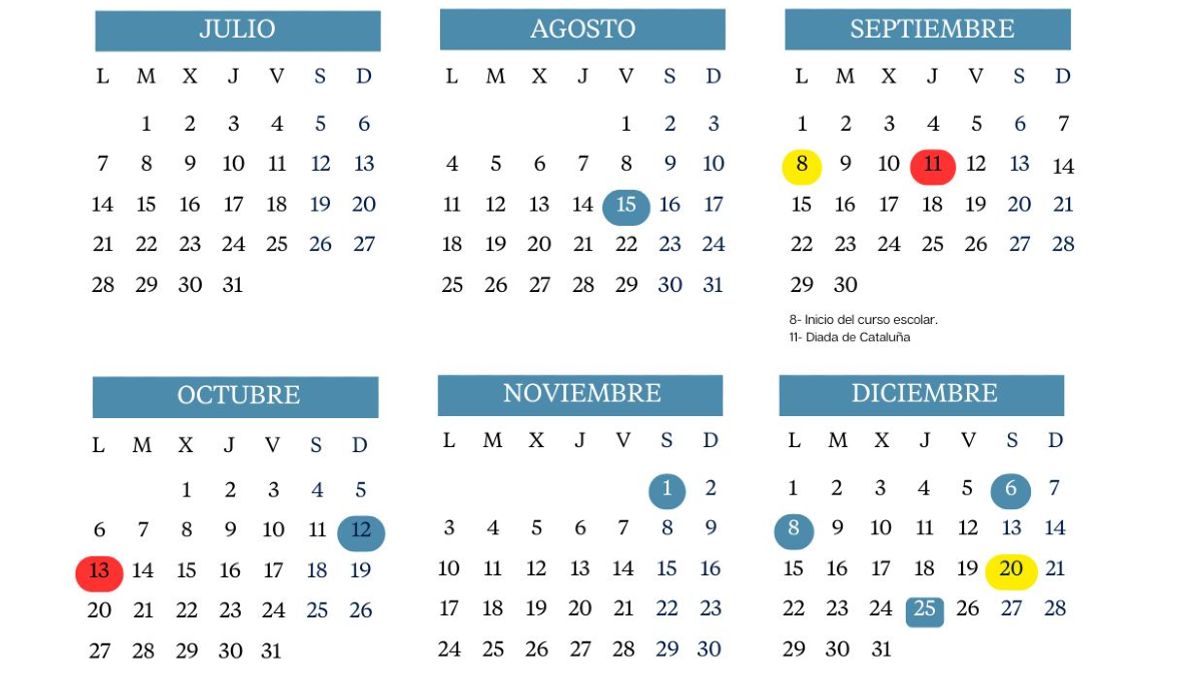 calendario de los meses escolares