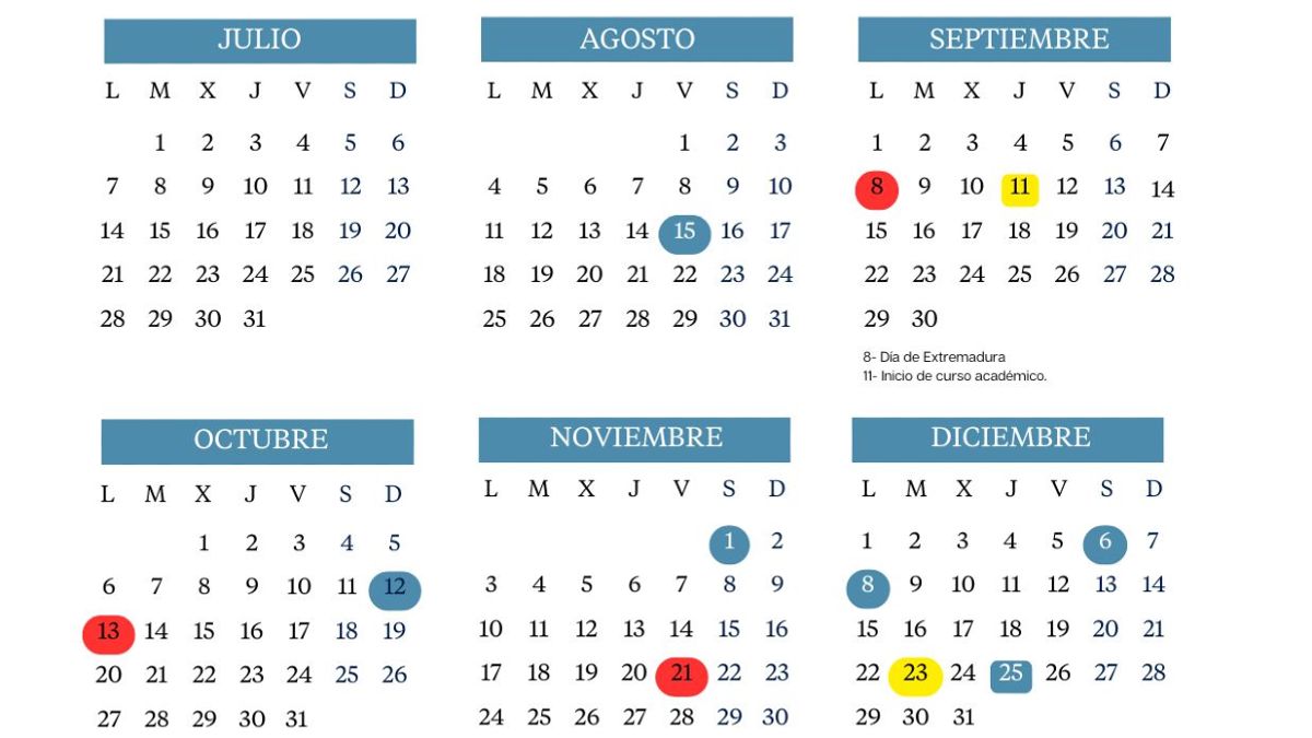 Calendario escolar 2025-2026 en Extremadura