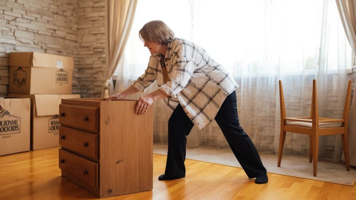 Una mujer llevándose los muebles de una casa