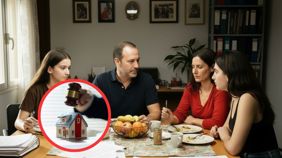 Una familia con gesto serio