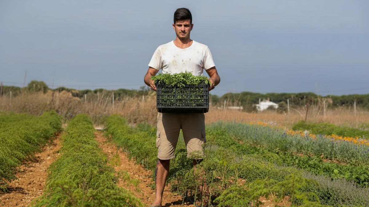 Sebastián, el joven que ha cambiado la albañilería por la agricultura