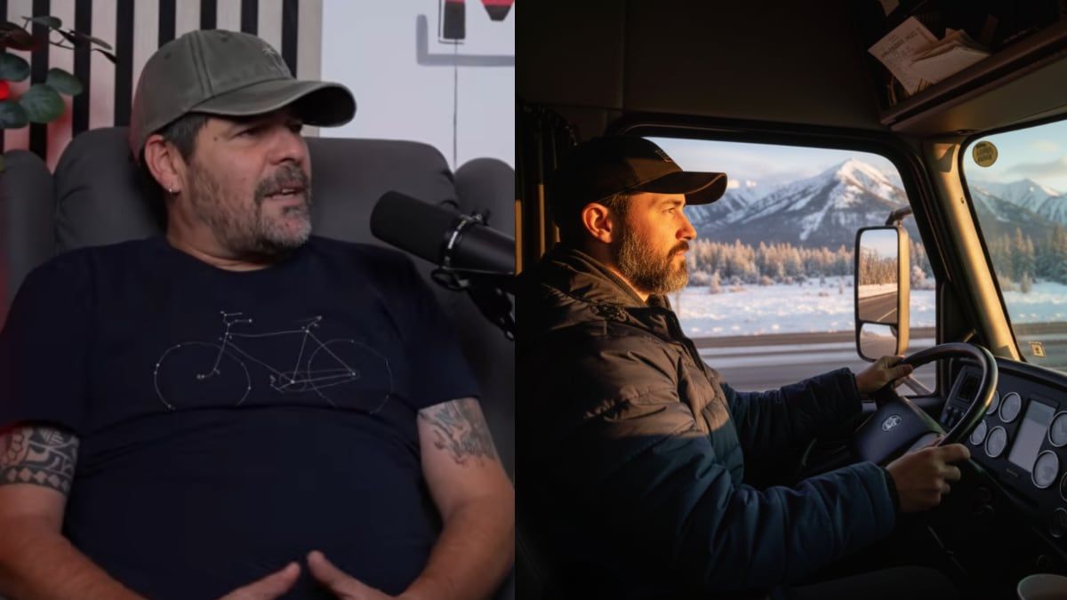 Mark, camionero junto a una imagen generada de una camionero