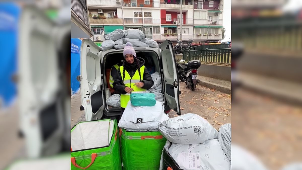 Emiliana, repartidora de paquetería en Madrid