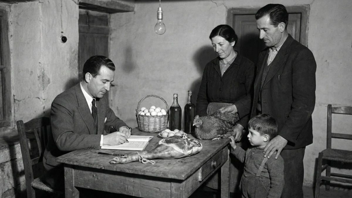 Recreación de una consulta rural recibiendo el pago en especie (La Iguala)