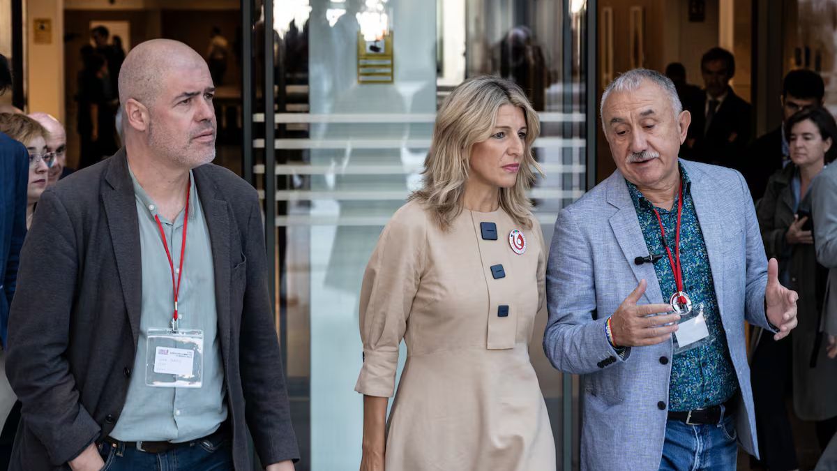 Unai Sordo, Yolanda Díaz y  Pepe Álvarez