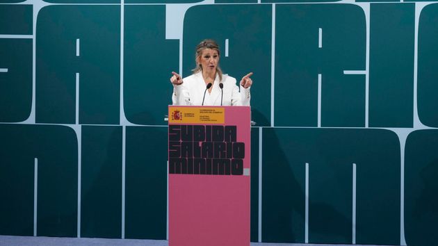 Yolanda Díaz durante la presentación del informe de la Comisión de Expertos del SMI