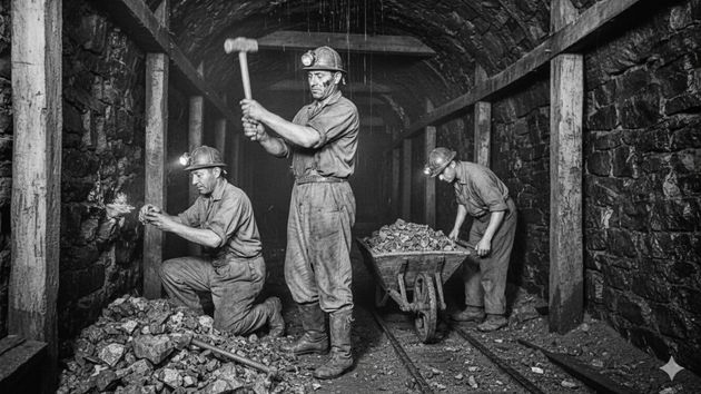 Unos mineros trabajando en la mina