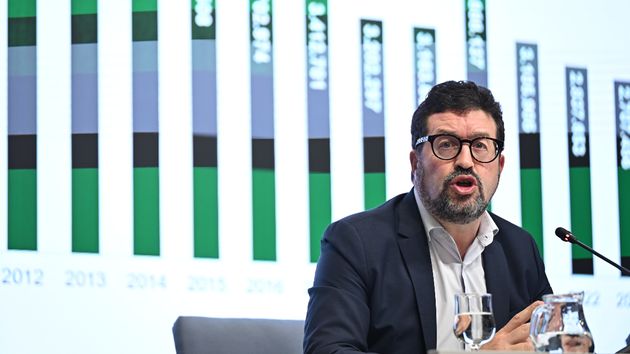 El secretario de Estado de Trabajo, Joaquín Pérez Rey, en la rueda de prensa posterior a los datos del paro de diciembre