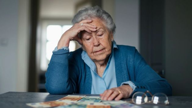 Una anciana preocupada contando dinero