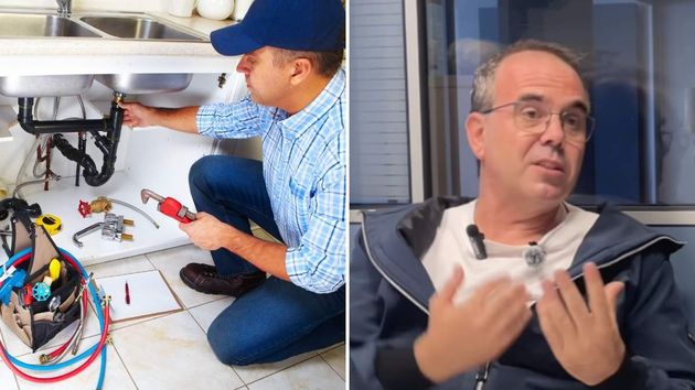 Un fontanero anónimo arreglando un fregadero y Abel