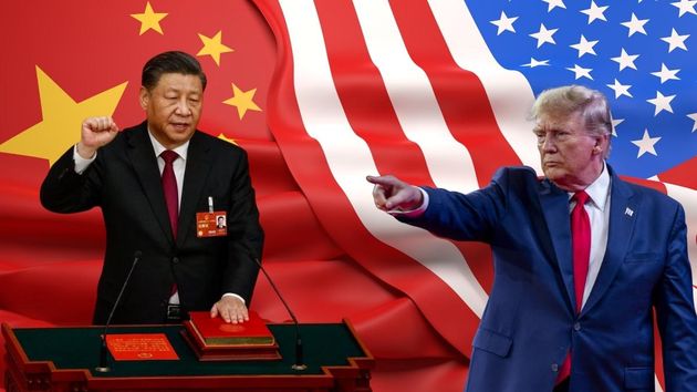 El presidente de China y el presidente de EEUU con las banderas de ambos países