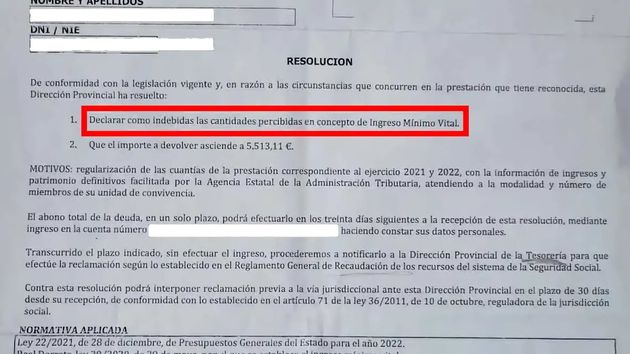 Carta informando de un cobro indebido de la Seguridad Social